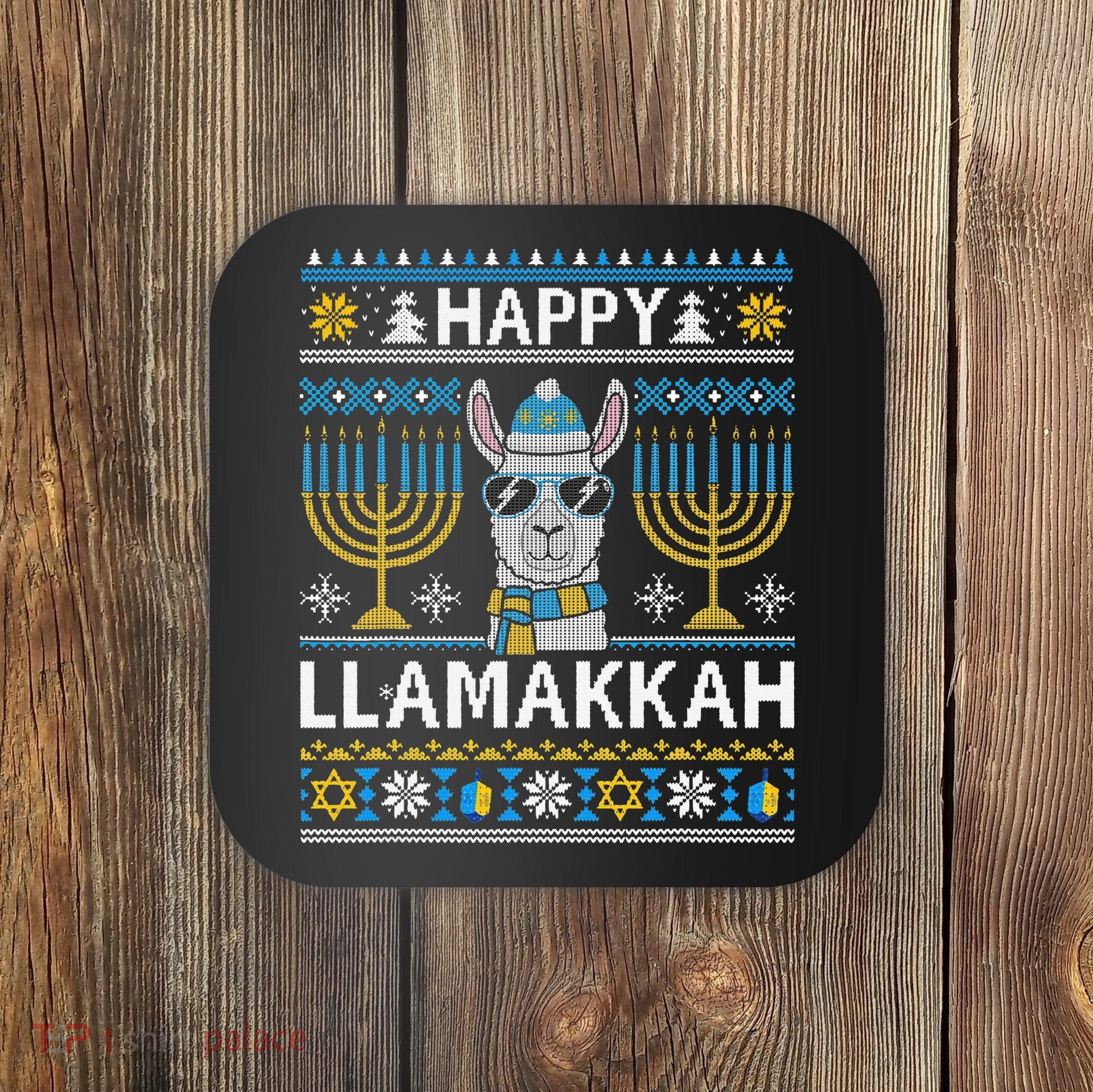 Happy Llamakkah Hanukkah Llama Menorah Chanukah Alpaca Gift Coaster
