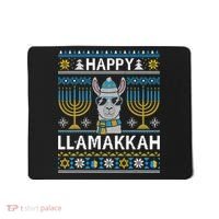 Happy Llamakkah Hanukkah Llama Menorah Chanukah Alpaca Gift Mousepad thumb 0