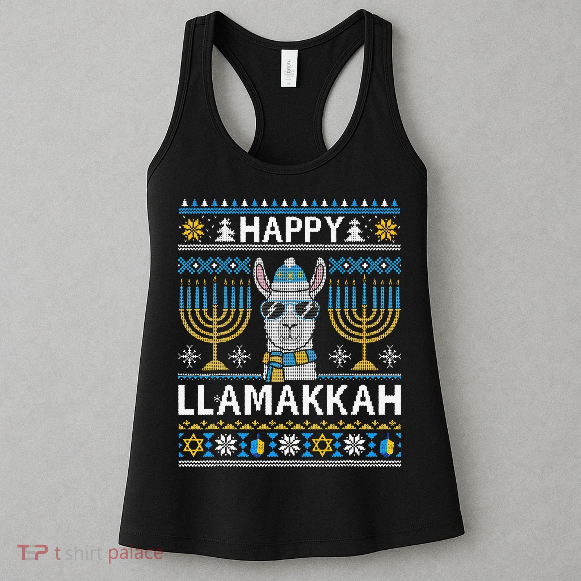 Happy Llamakkah Hanukkah Llama Menorah Chanukah Alpaca Gift Women's Tank Top