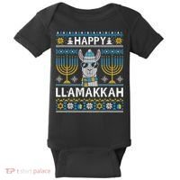 Happy Llamakkah Hanukkah Llama Menorah Chanukah Alpaca Gift Baby Bodysuit thumb 0