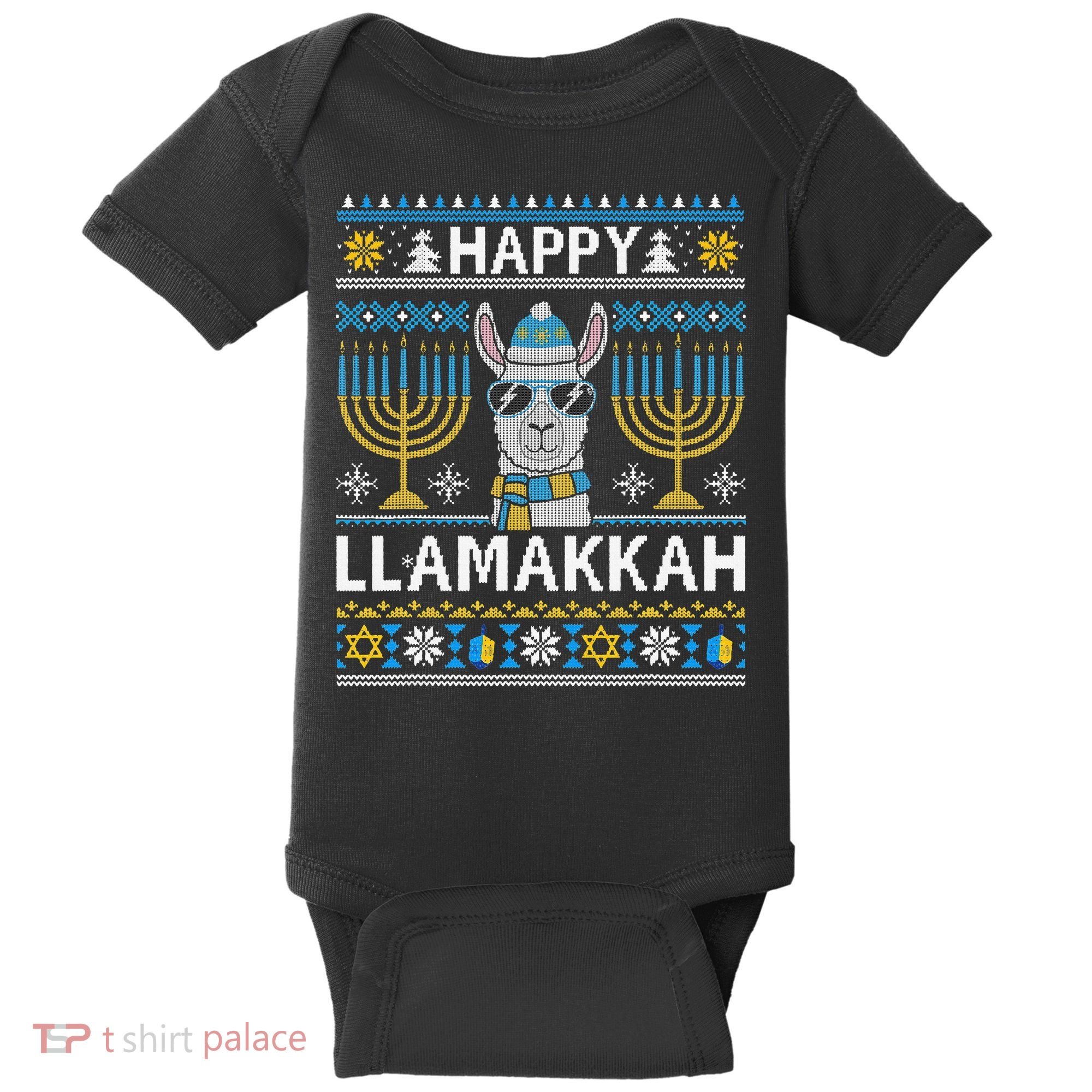 Happy Llamakkah Hanukkah Llama Menorah Chanukah Alpaca Gift Baby Bodysuit