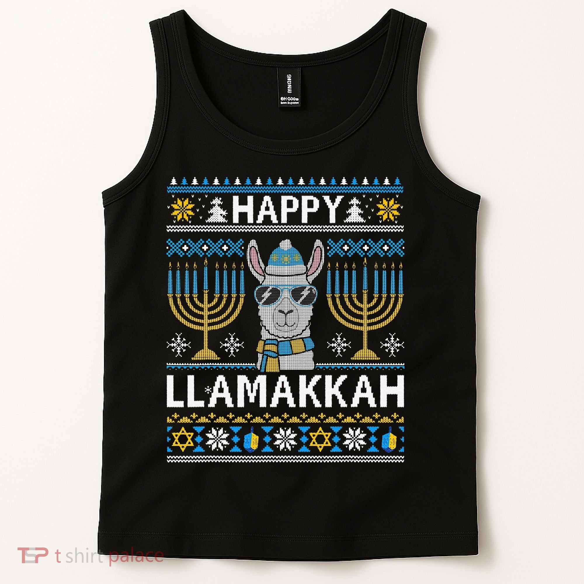 Happy Llamakkah Hanukkah Llama Menorah Chanukah Alpaca Gift Tank Top