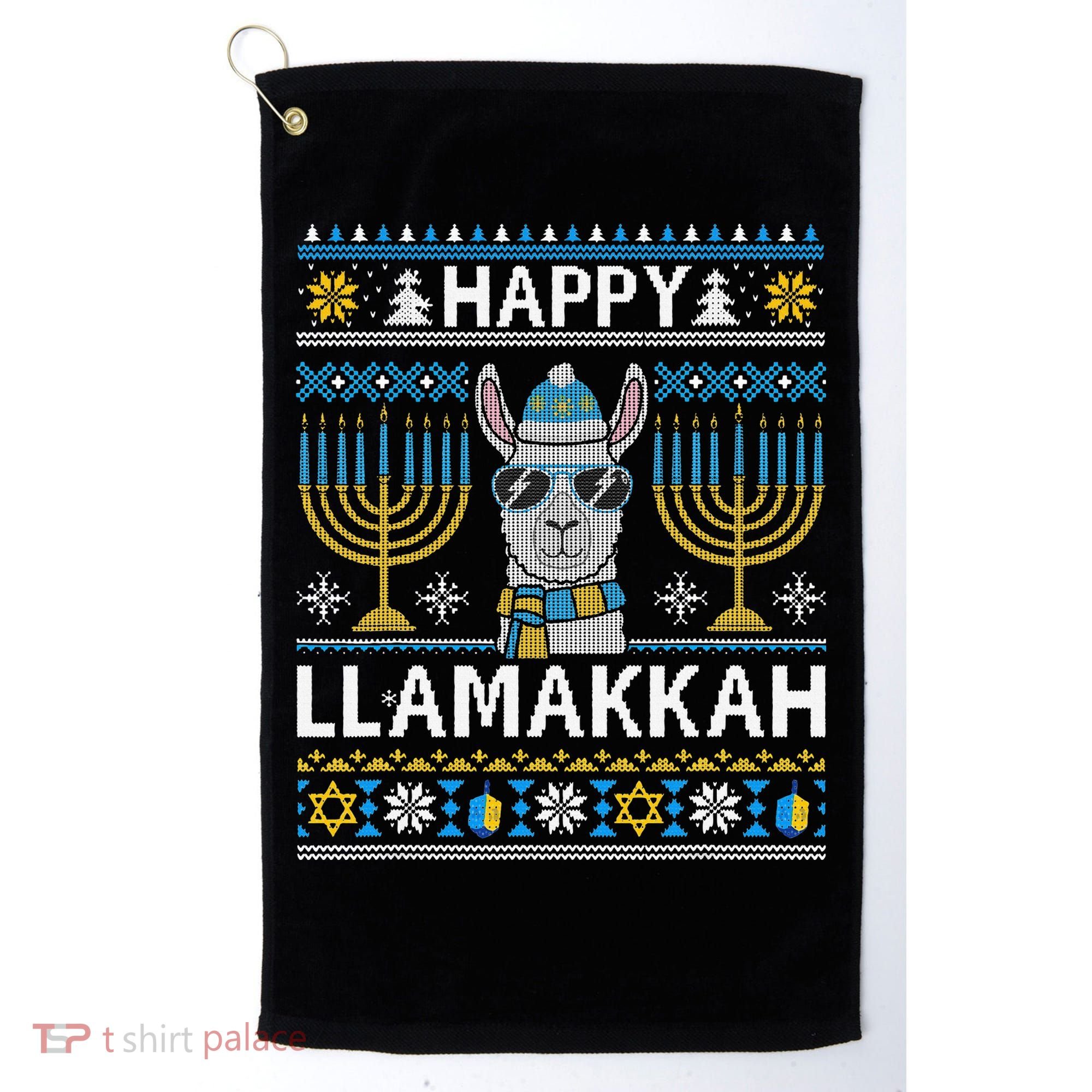 Happy Llamakkah Hanukkah Llama Menorah Chanukah Alpaca Gift Golf Towel