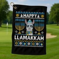 Happy Llamakkah Hanukkah Llama Menorah Chanukah Alpaca Gift Golf Towel thumb 1