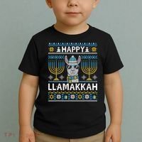 Happy Llamakkah Hanukkah Llama Menorah Chanukah Alpaca Gift Toddler T-Shirt thumb 2