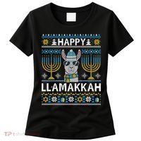 Happy Llamakkah Hanukkah Llama Menorah Chanukah Alpaca Gift Women's T-Shirt thumb 0