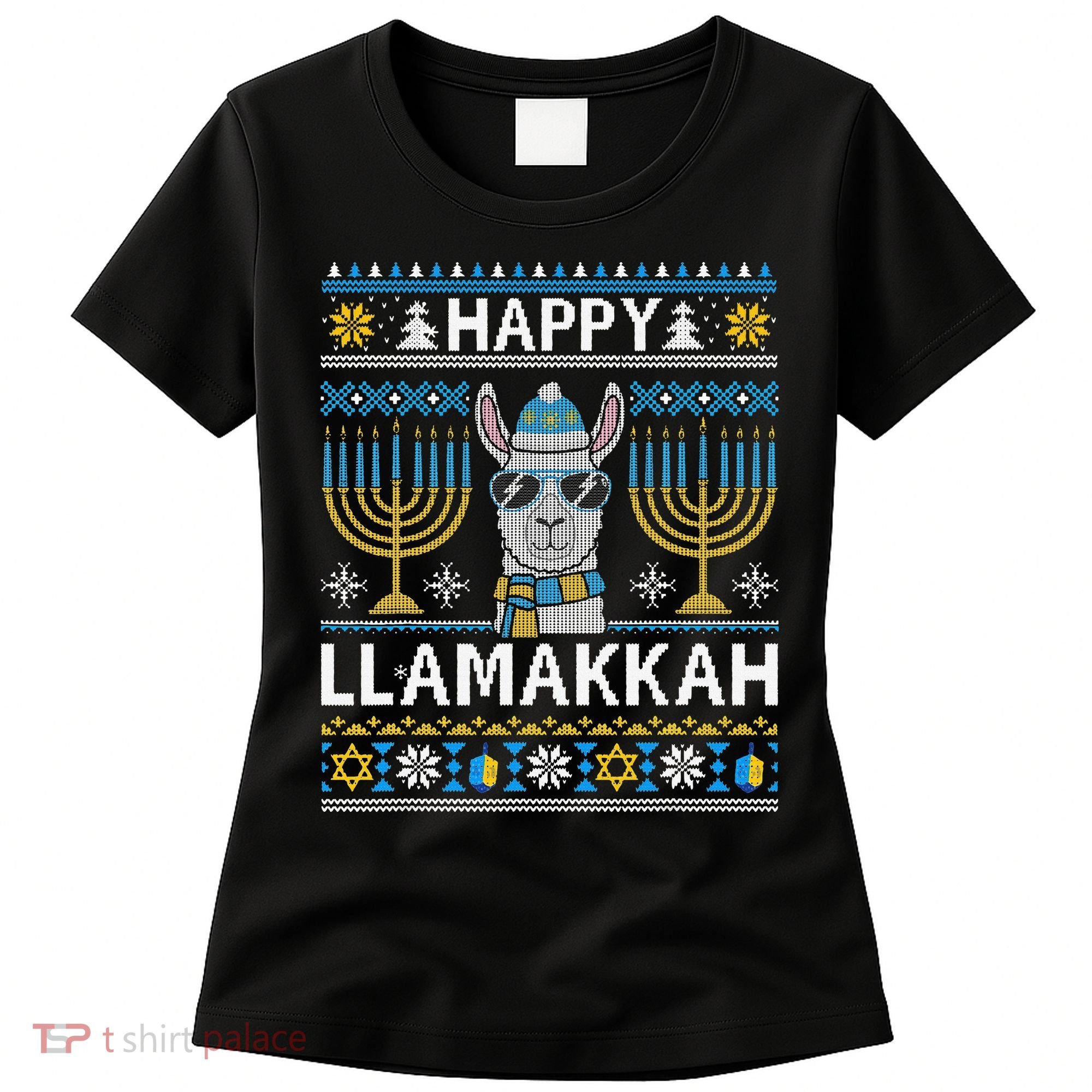 Happy Llamakkah Hanukkah Llama Menorah Chanukah Alpaca Gift Women's T-Shirt
