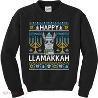 Happy Llamakkah Hanukkah Llama Menorah Chanukah Alpaca Gift Kids Sweatshirt thumb 0