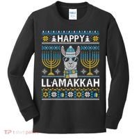 Happy Llamakkah Hanukkah Llama Menorah Chanukah Alpaca Gift Kids Long Sleeve Shirt thumb 0