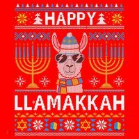 Happy Llamakkah Hanukkah Llama Menorah Chanukah Alpaca Gift Santa Hat thumb 1
