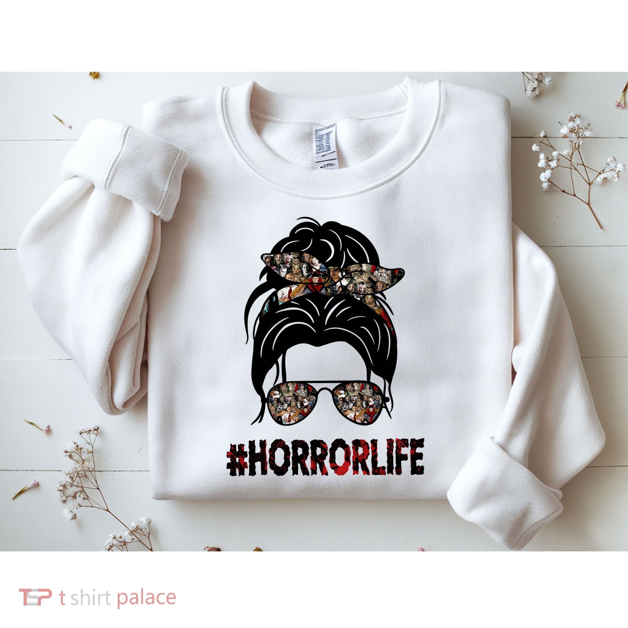 Horror Life Halloween Lover Hair Bun Sweatshirt