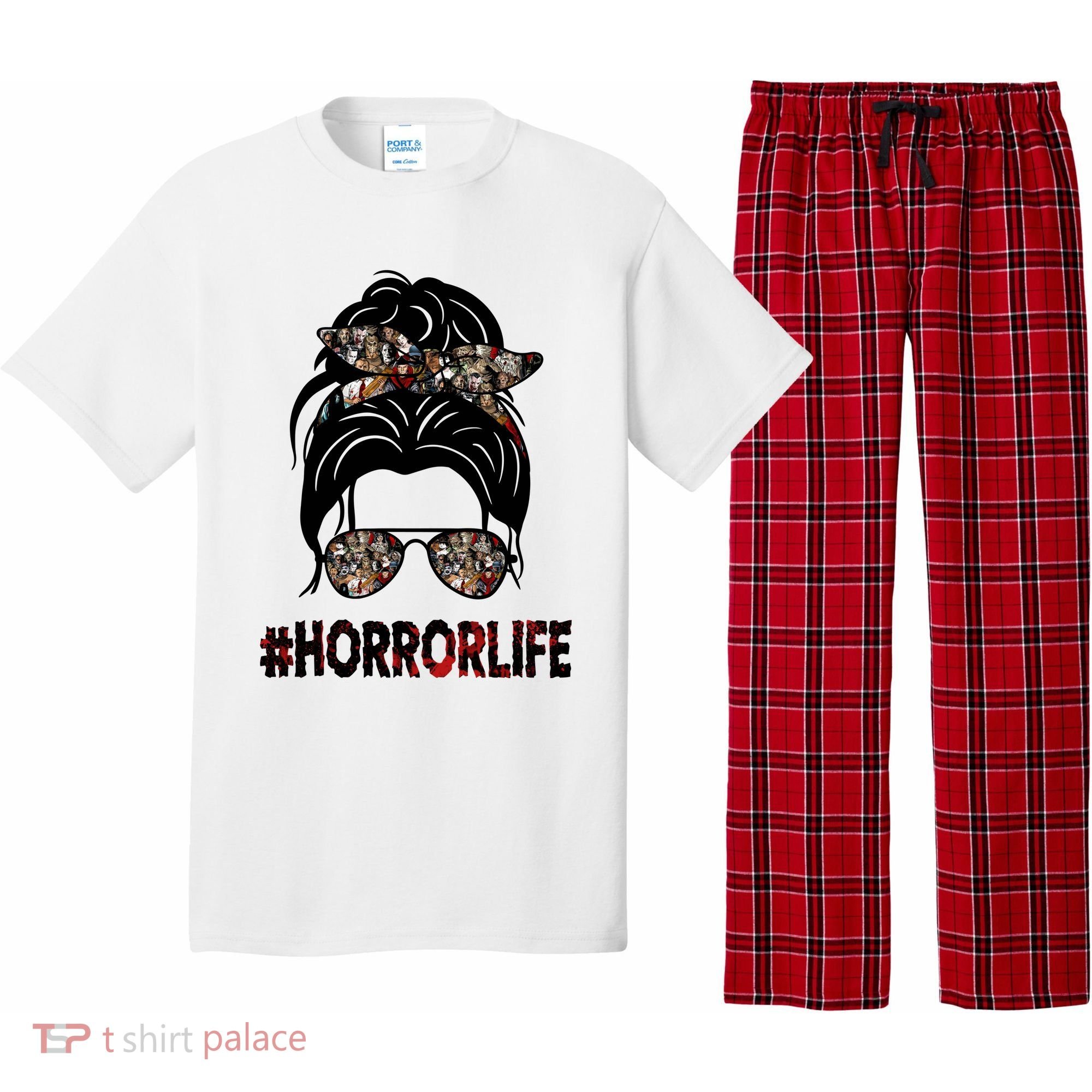 Horror Life Halloween Lover Hair Bun Pajama Set