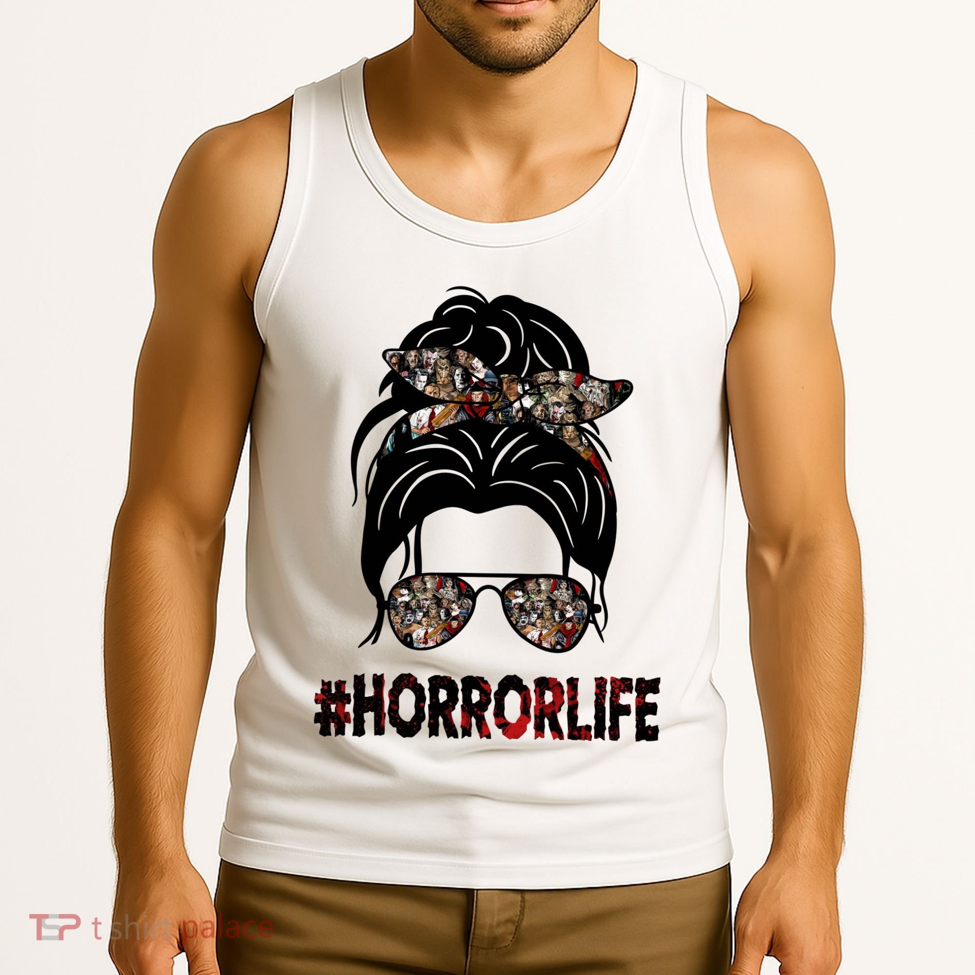 Horror Life Halloween Lover Hair Bun Tank Top