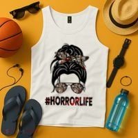 Horror Life Halloween Lover Hair Bun Tank Top thumb 4