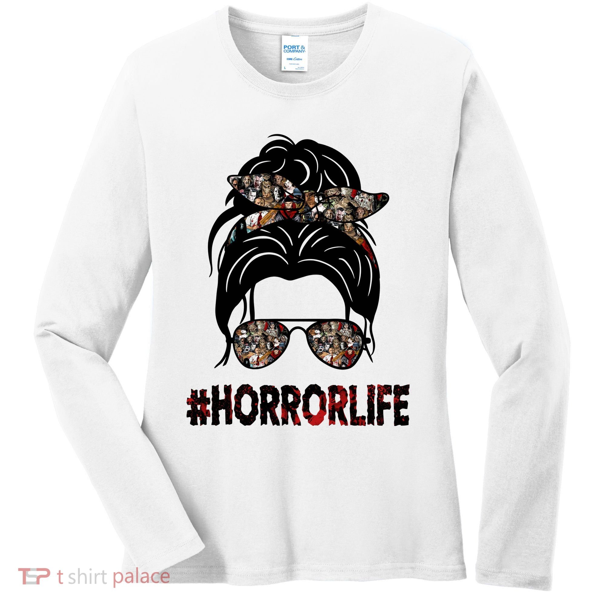 Horror Life Halloween Lover Hair Bun Women's Long Sleeve Shirt