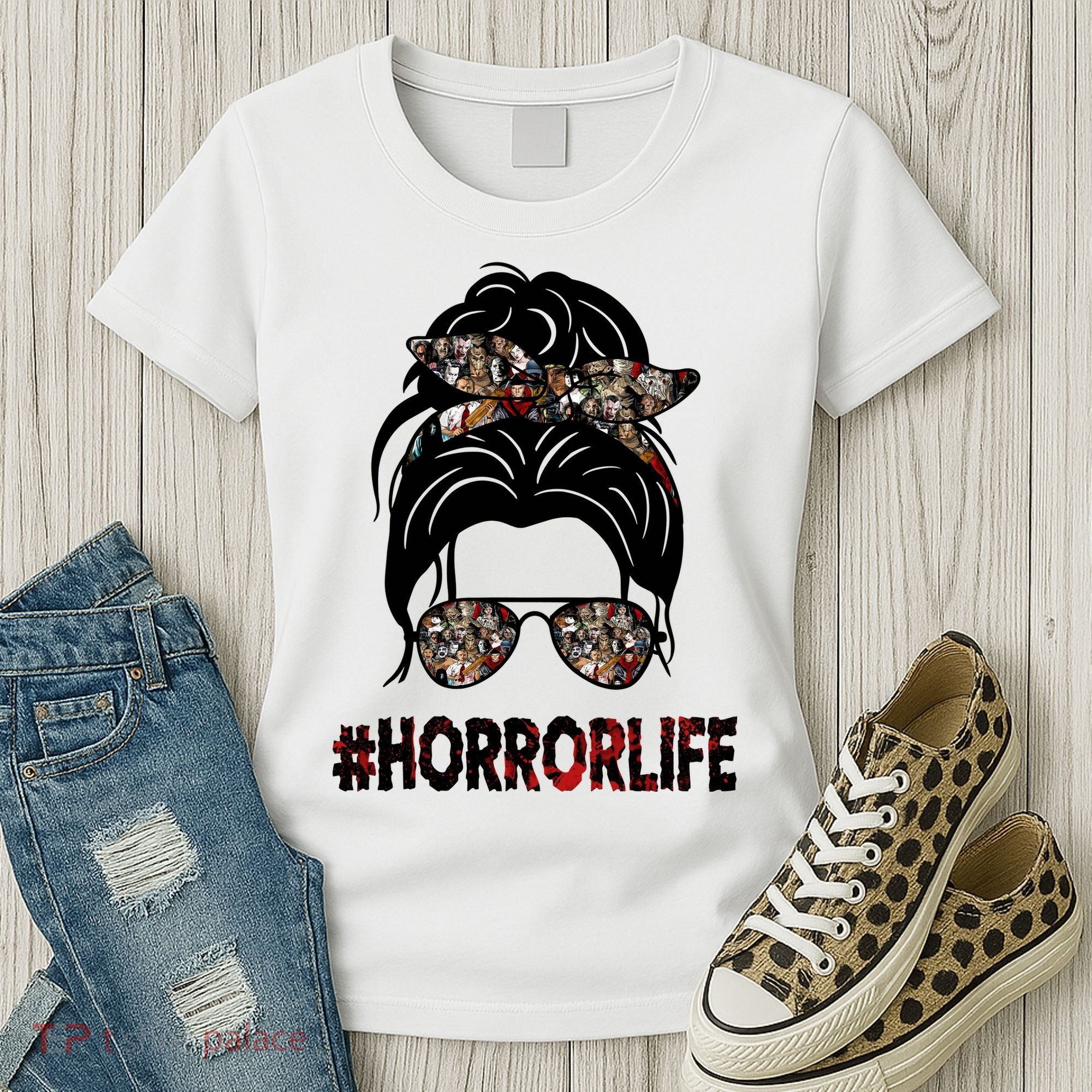 Horror Life Halloween Lover Hair Bun Women's T-Shirt