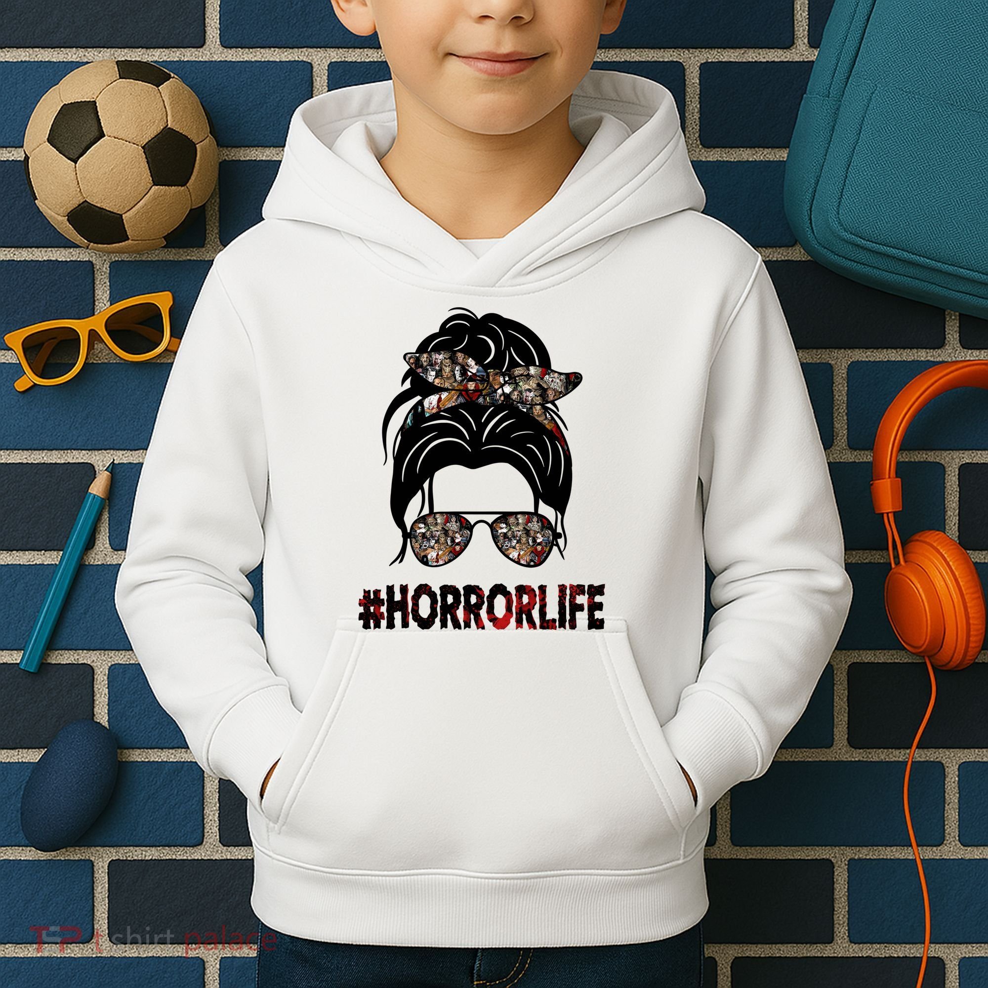 Horror Life Halloween Lover Hair Bun Kids Hoodie