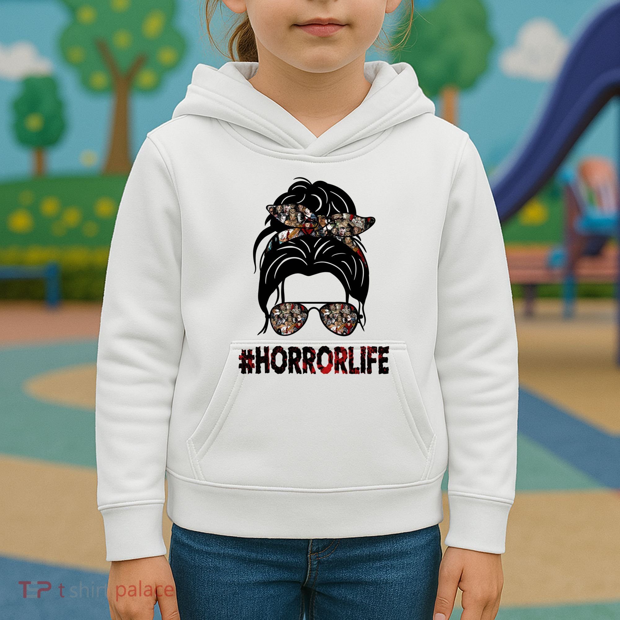 Horror Life Halloween Lover Hair Bun Kids Hoodie
