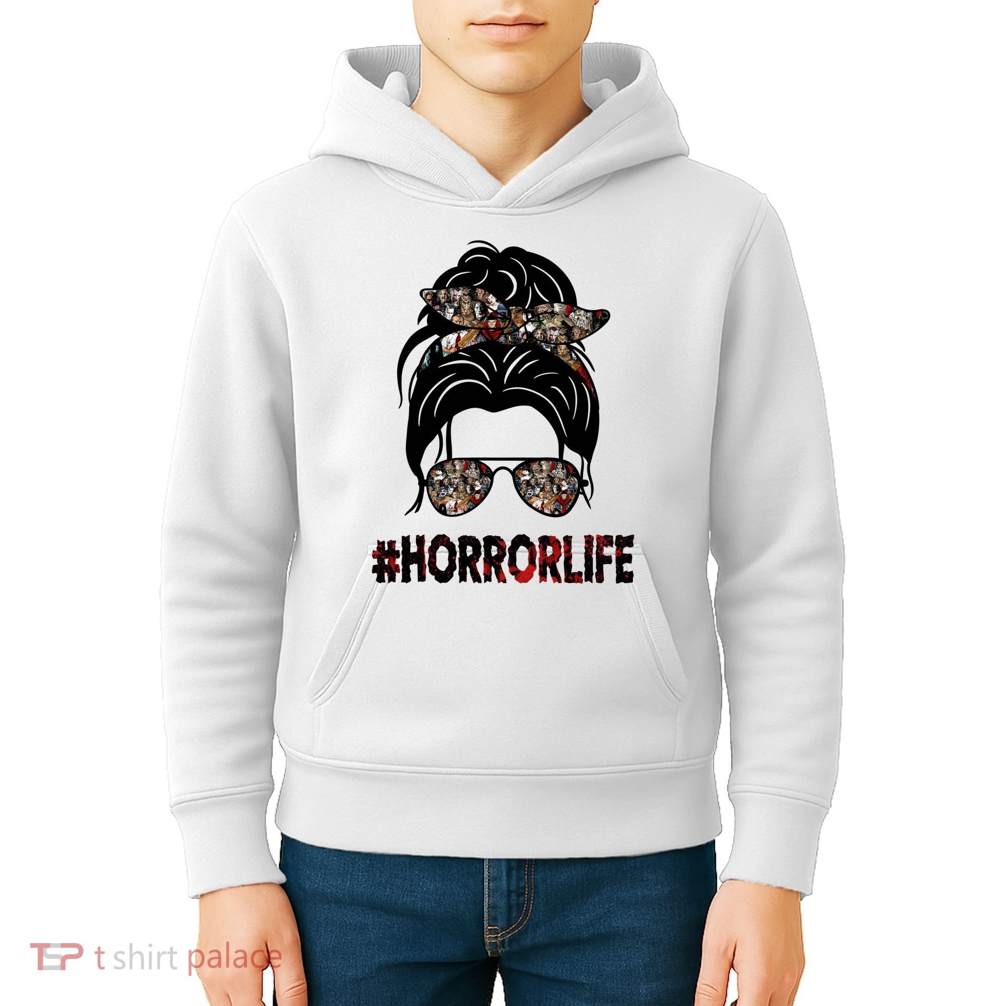 Horror Life Halloween Lover Hair Bun Kids Hoodie