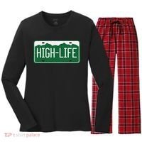 High Life License Plate Funny Women's Long Sleeve Flannel Pajama Set  thumb 0