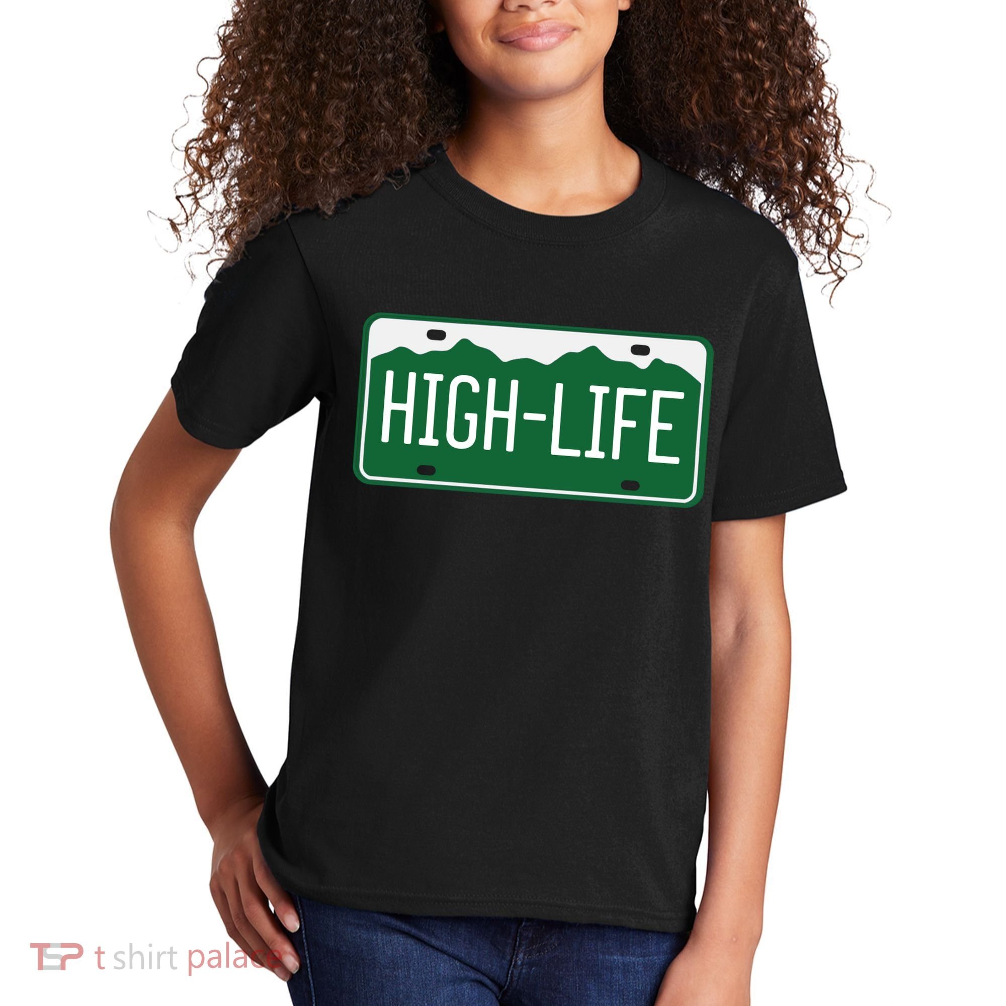 High Life License Plate Funny Kids T-Shirt
