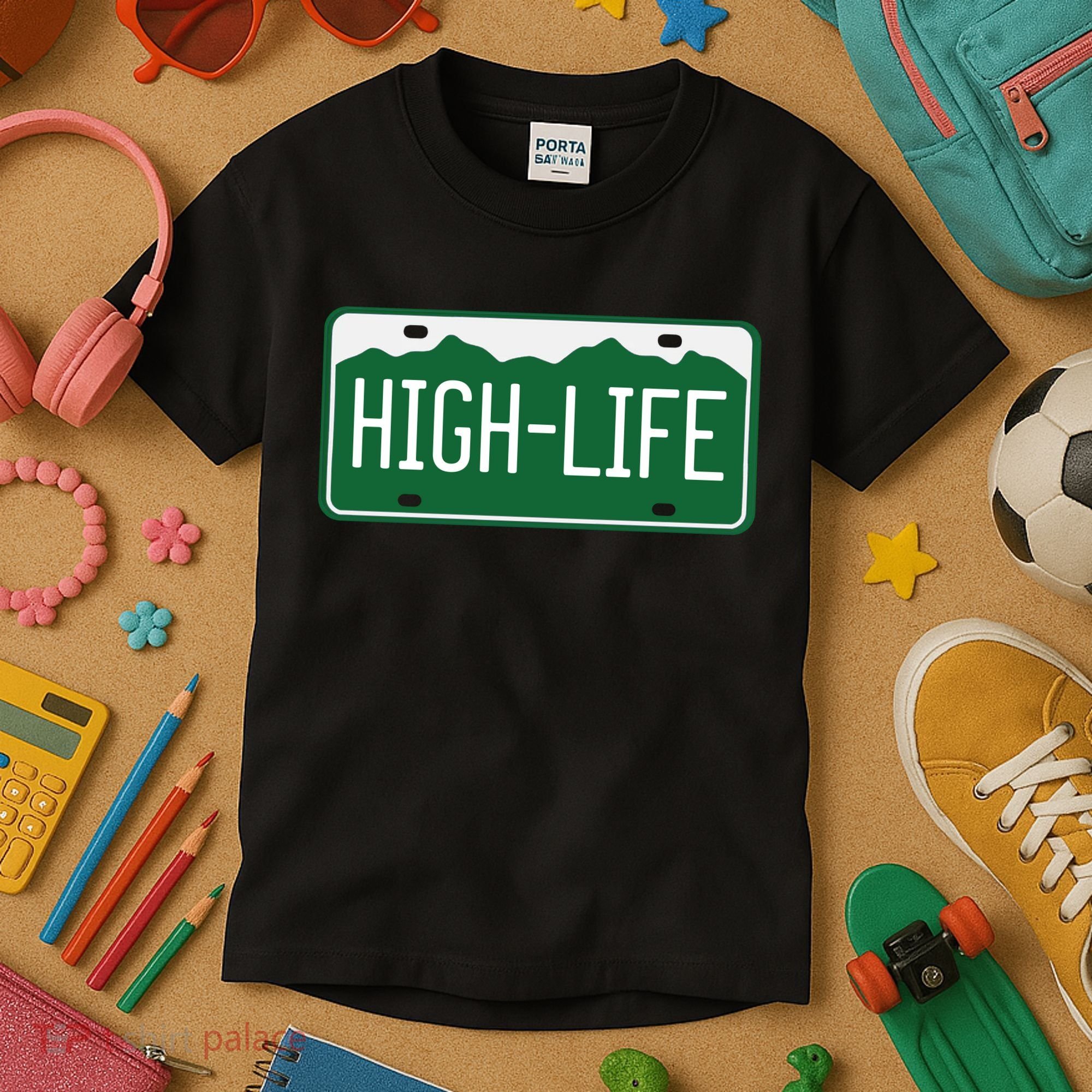 High Life License Plate Funny Kids T-Shirt