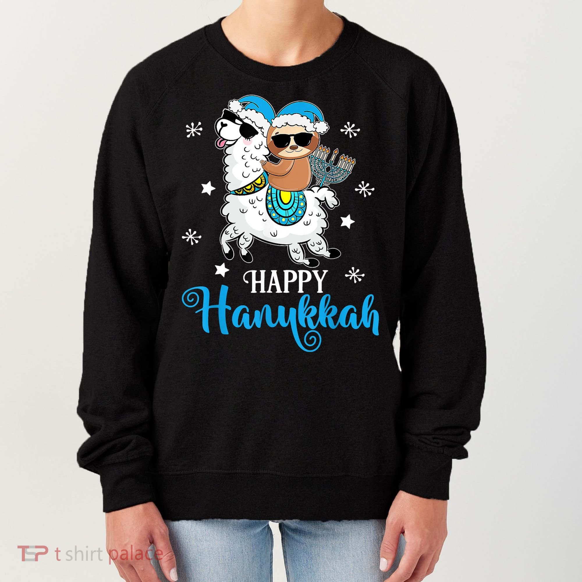Hanukkah Llamakah Llama Sloth Happy Hanukkah Chanukah Women's Sweatshirt