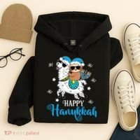 Hanukkah Llamakah Llama Sloth Happy Hanukkah Chanukah Hoodie thumb 4