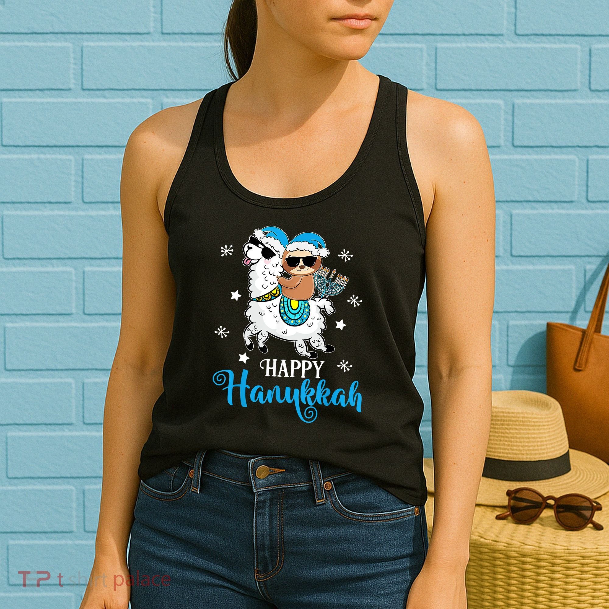 Hanukkah Llamakah Llama Sloth Happy Hanukkah Chanukah Women's Tank Top