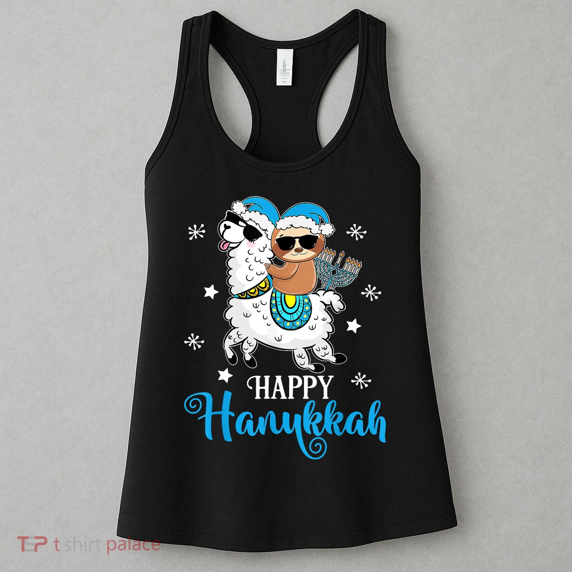 Hanukkah Llamakah Llama Sloth Happy Hanukkah Chanukah Women's Tank Top