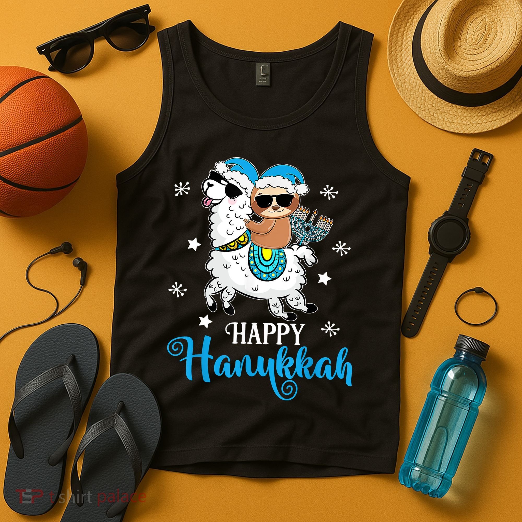 Hanukkah Llamakah Llama Sloth Happy Hanukkah Chanukah Tank Top