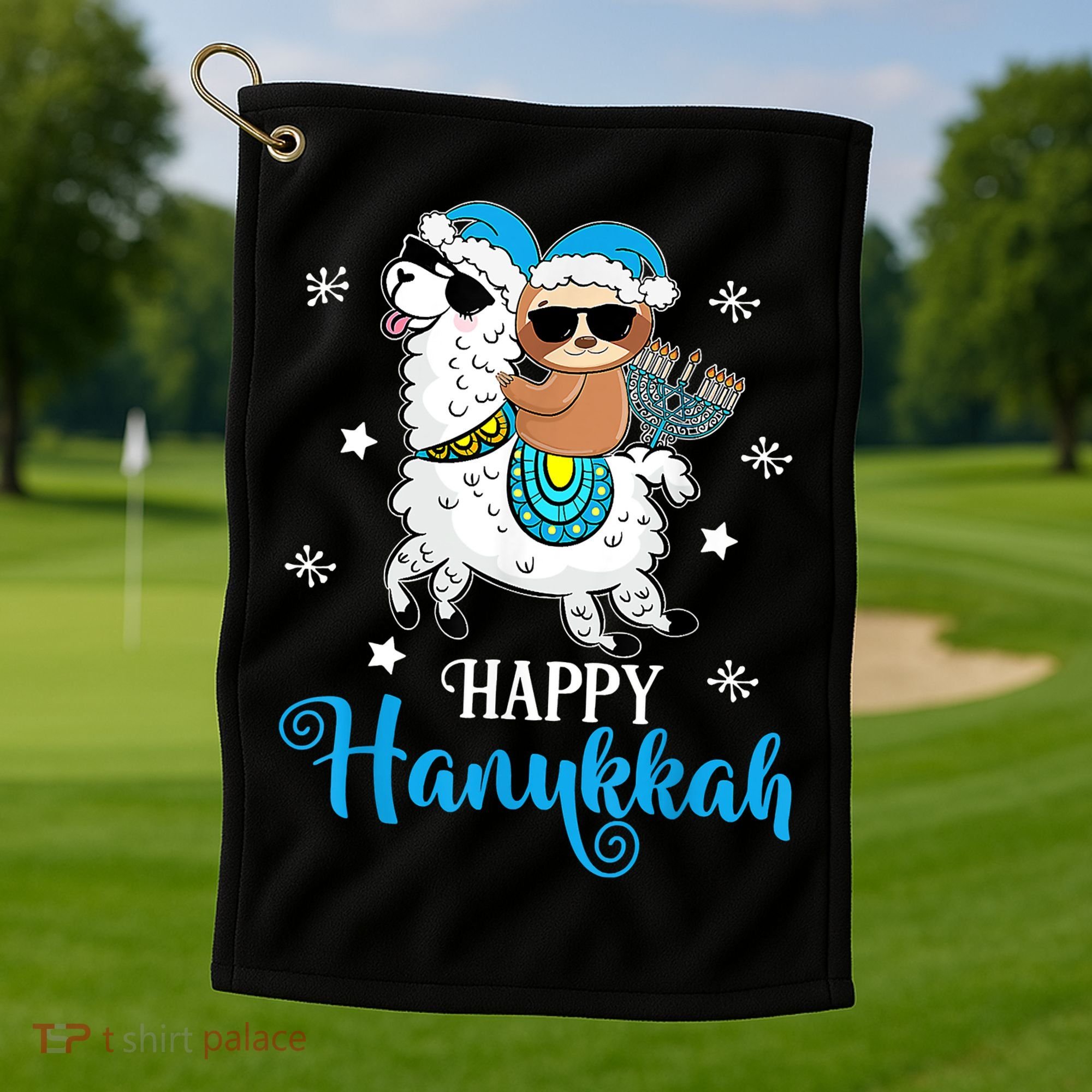 Hanukkah Llamakah Llama Sloth Happy Hanukkah Chanukah Golf Towel