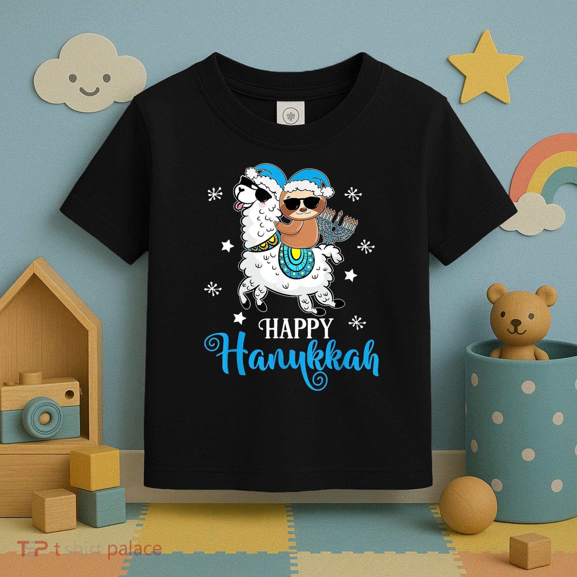 Hanukkah Llamakah Llama Sloth Happy Hanukkah Chanukah Toddler T-Shirt