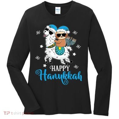 Hanukkah Llamakah Llama Sloth Happy Hanukkah Chanukah Women's Long Sleeve Shirt