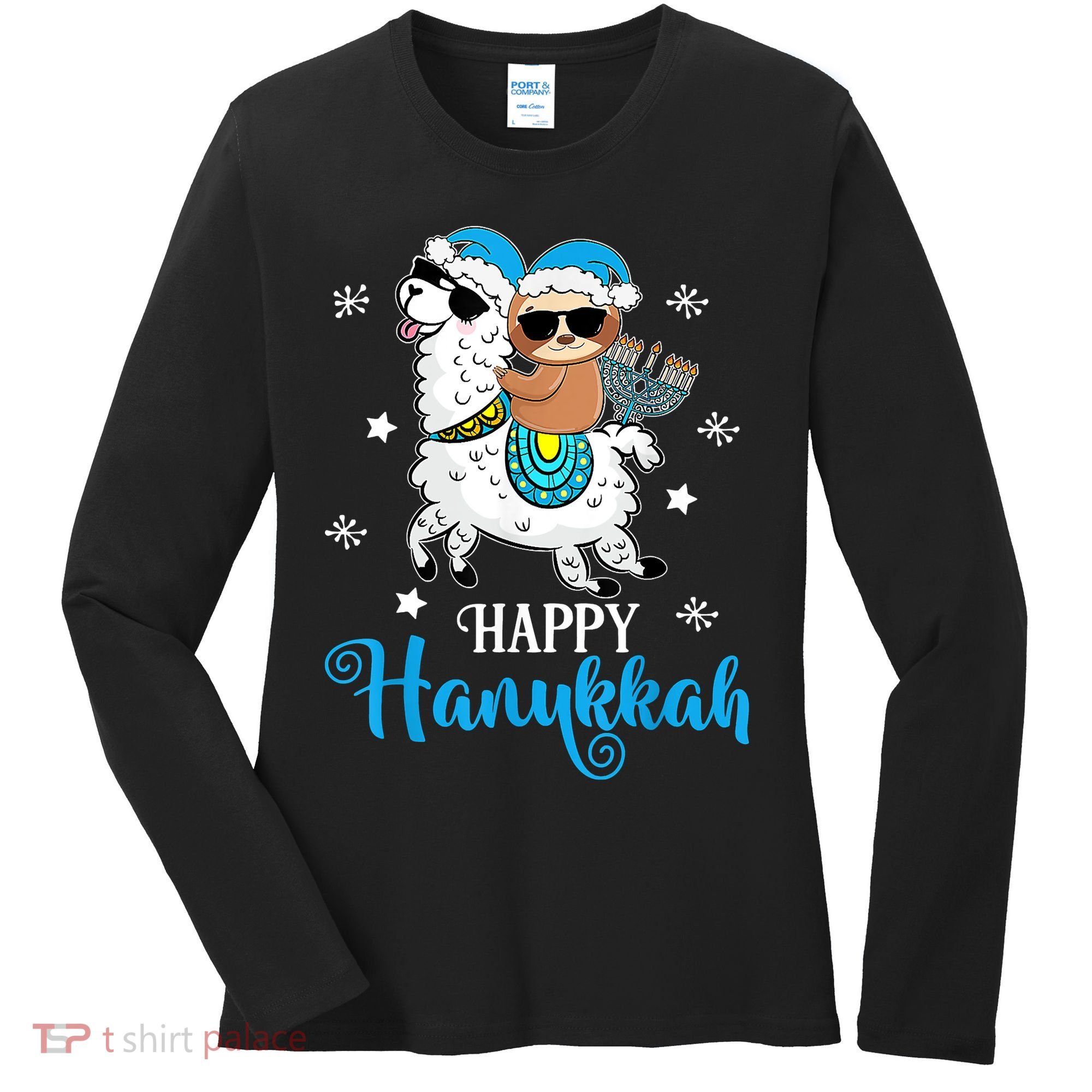 Hanukkah Llamakah Llama Sloth Happy Hanukkah Chanukah Women's Long Sleeve Shirt