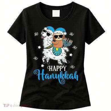 Hanukkah Llamakah Llama Sloth Happy Hanukkah Chanukah Women's T-Shirt