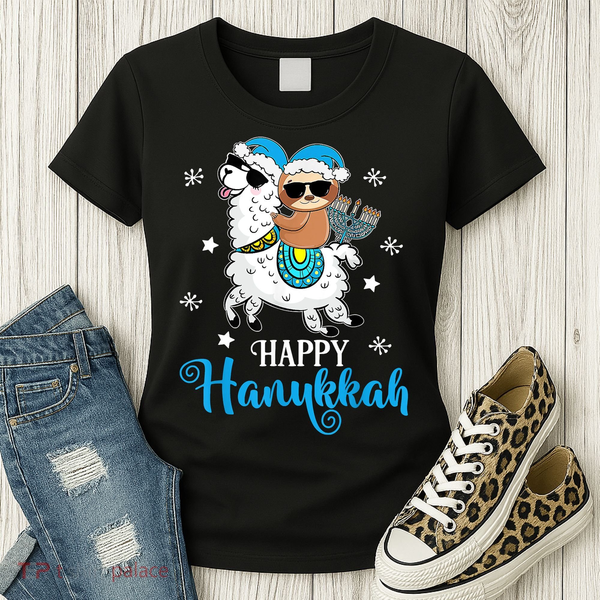 Hanukkah Llamakah Llama Sloth Happy Hanukkah Chanukah Women's T-Shirt