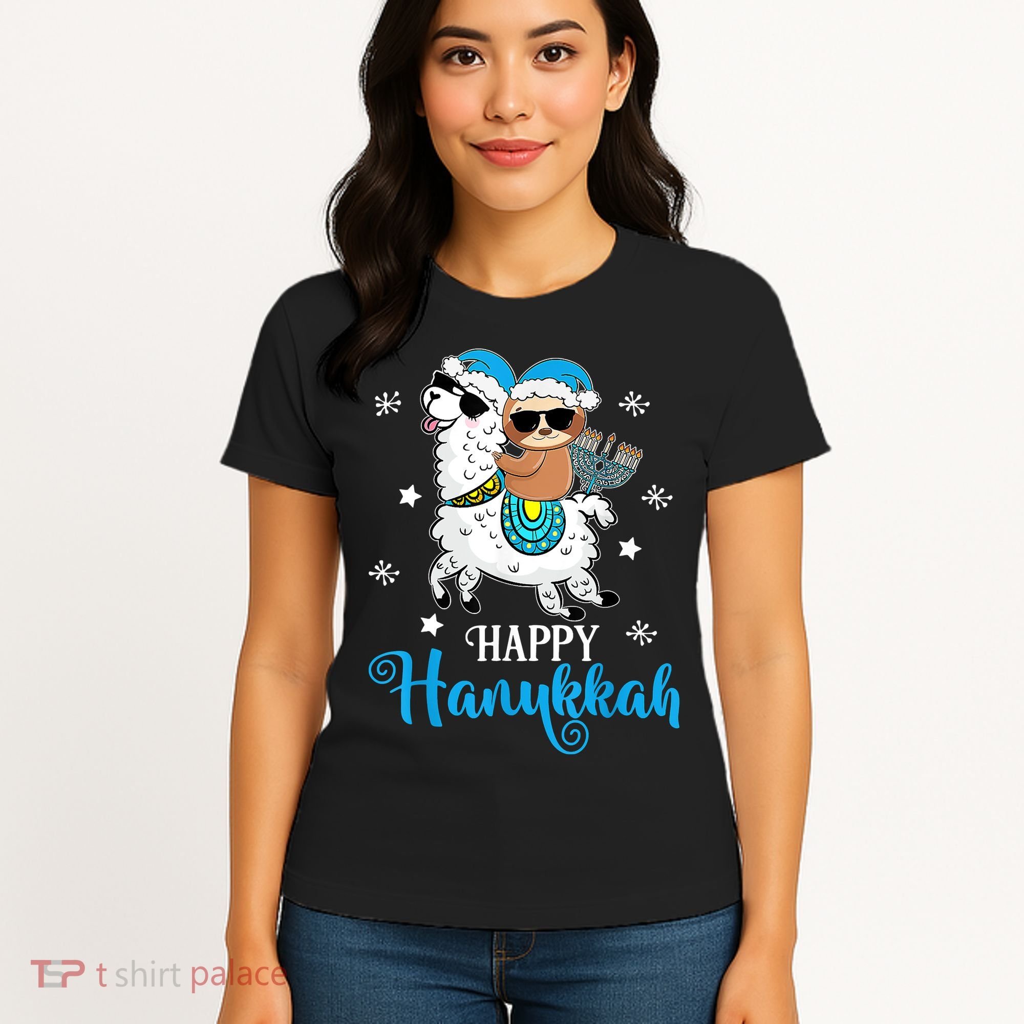 Hanukkah Llamakah Llama Sloth Happy Hanukkah Chanukah Women's T-Shirt