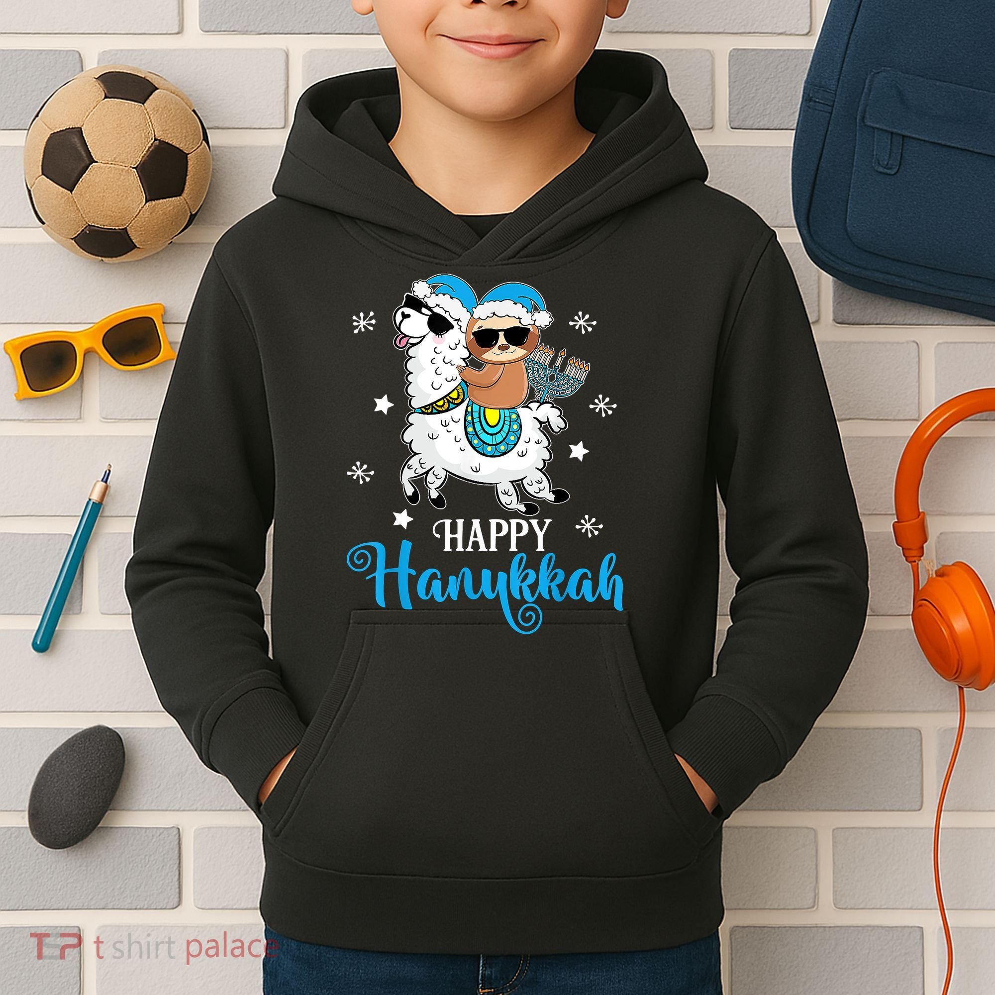 Hanukkah Llamakah Llama Sloth Happy Hanukkah Chanukah Kids Hoodie