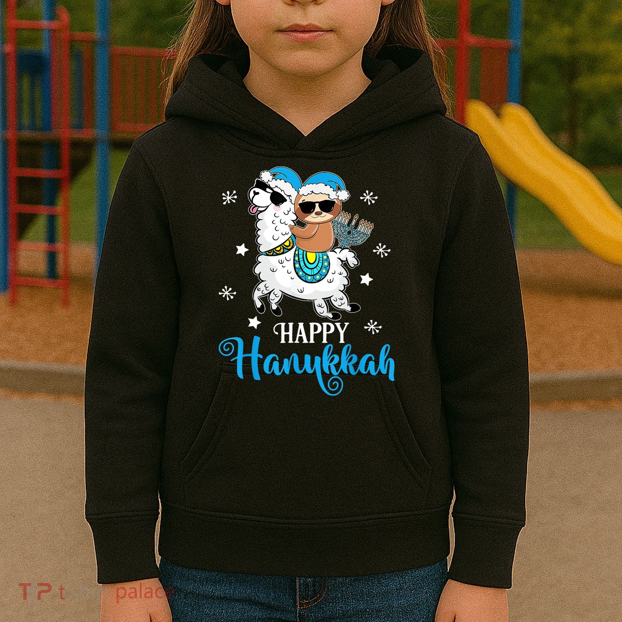 Hanukkah Llamakah Llama Sloth Happy Hanukkah Chanukah Kids Hoodie