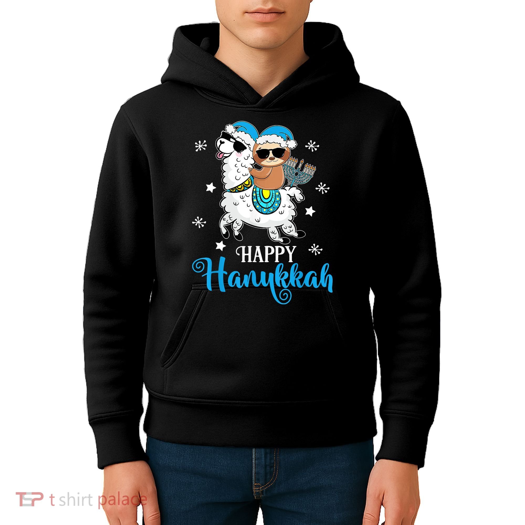 Hanukkah Llamakah Llama Sloth Happy Hanukkah Chanukah Kids Hoodie