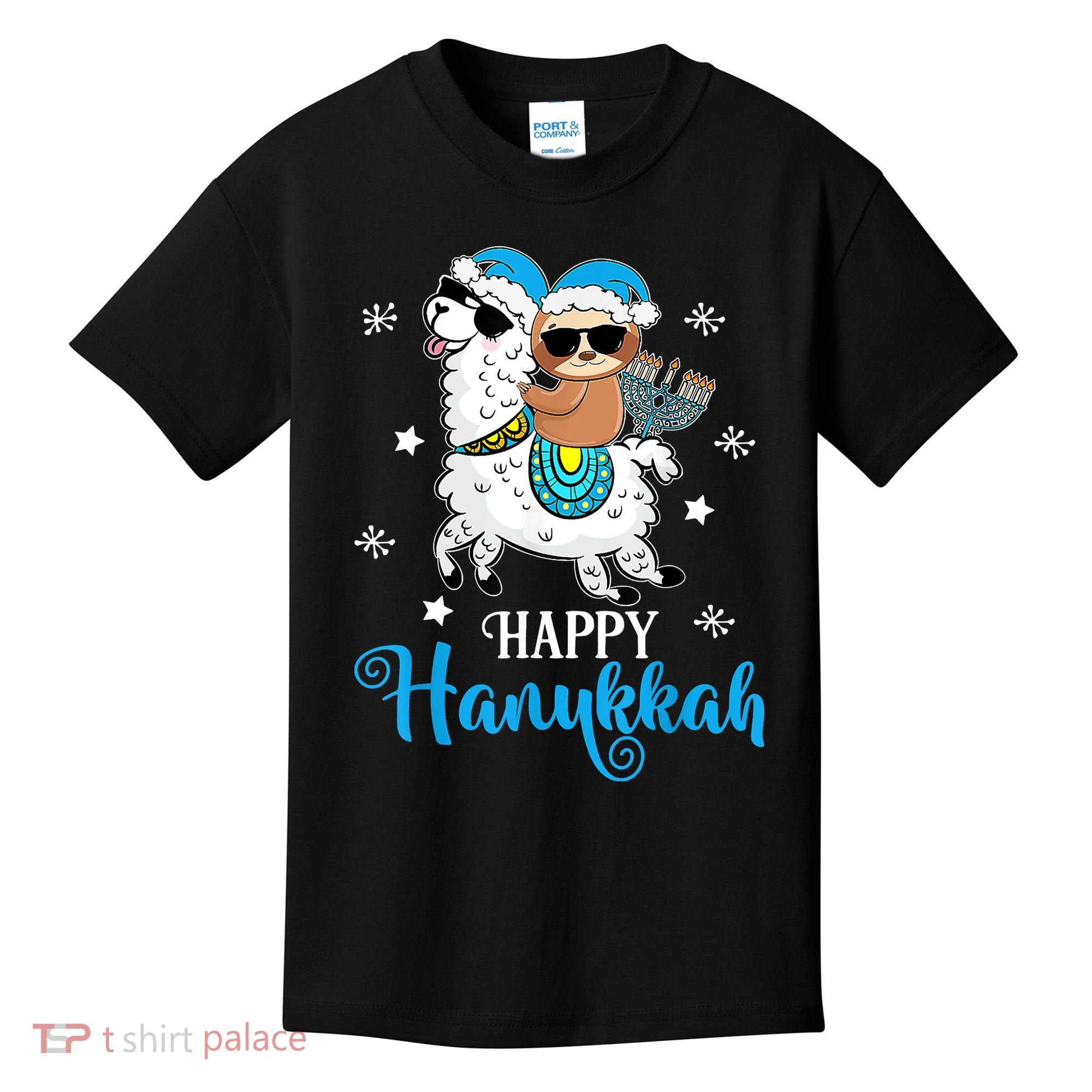 Hanukkah Llamakah Llama Sloth Happy Hanukkah Chanukah Kids T-Shirt