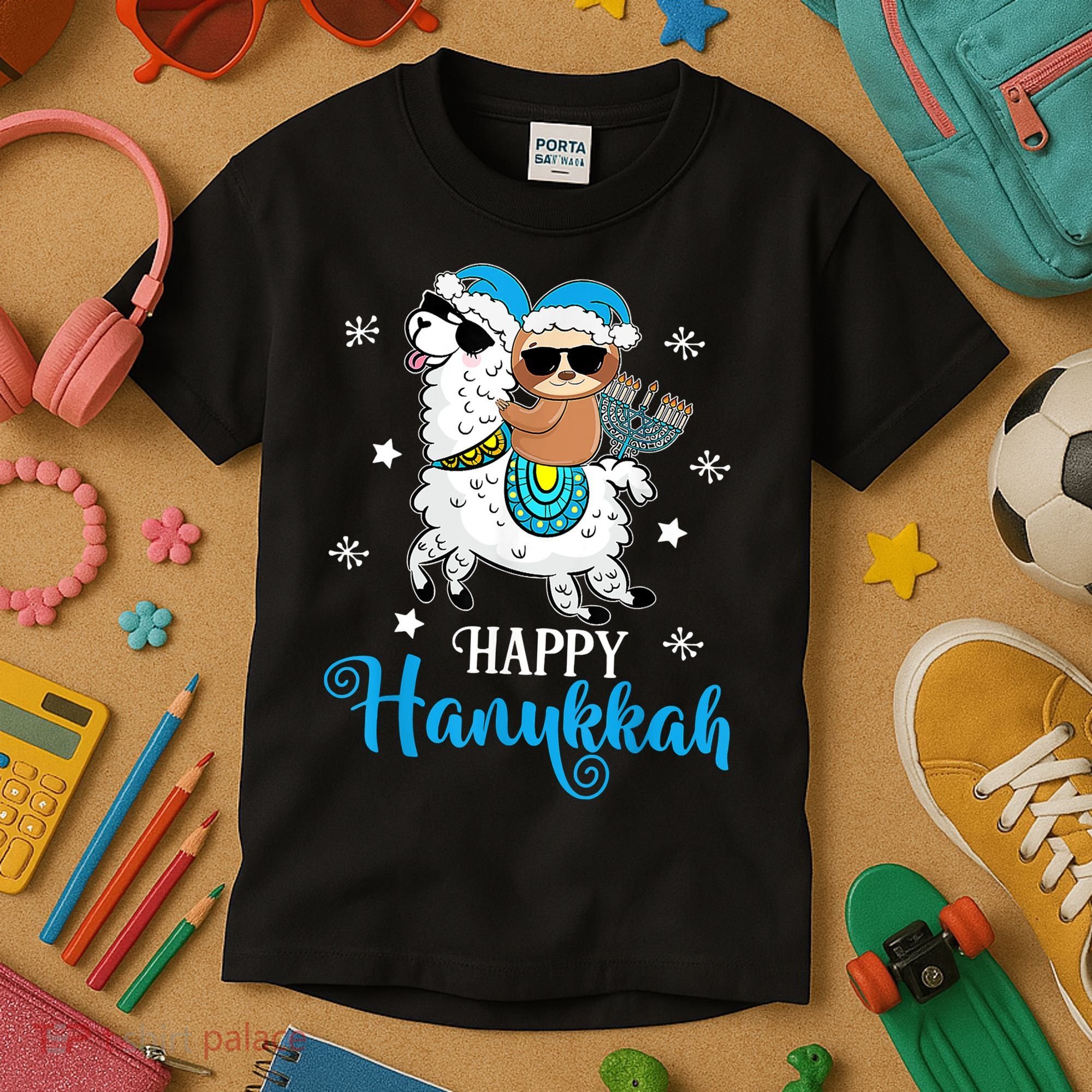 Hanukkah Llamakah Llama Sloth Happy Hanukkah Chanukah Kids T-Shirt