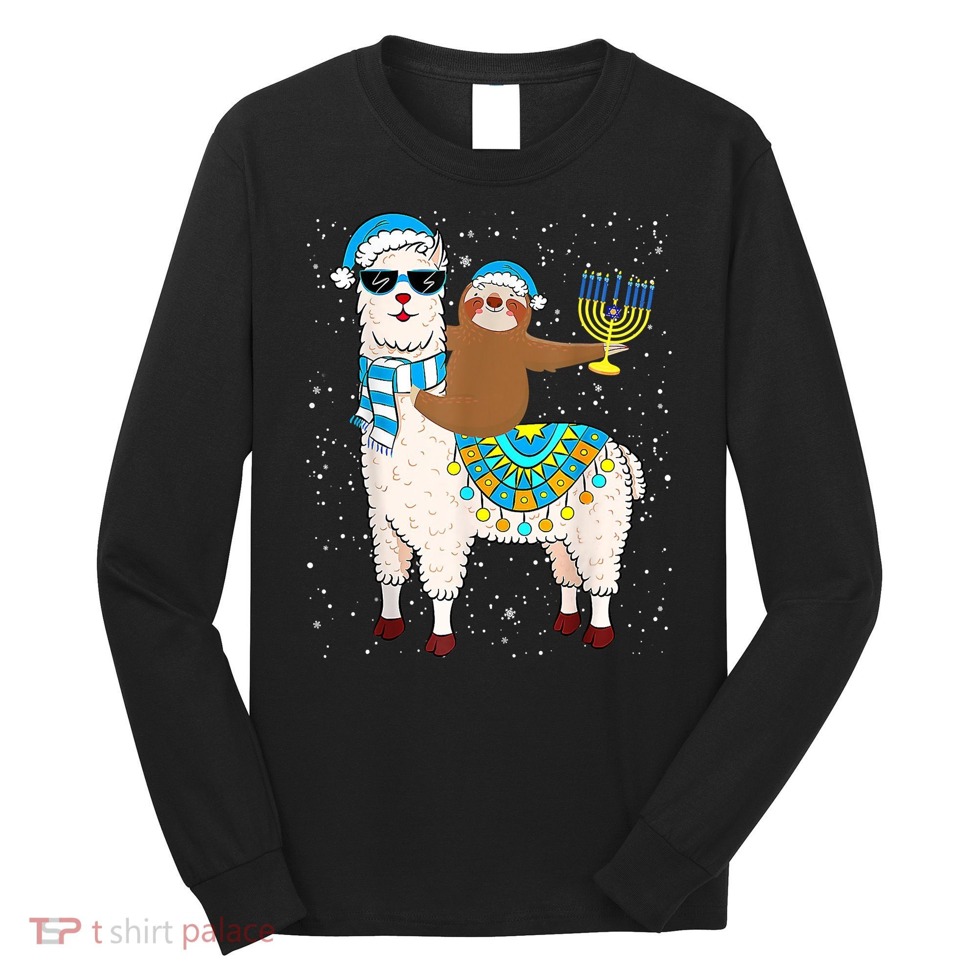 Hanukkah Llamakah Llama Sloth Happy Hanukkah Chanukah Christmas Xmas Long Sleeve Shirt