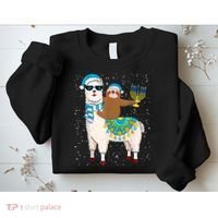 Hanukkah Llamakah Llama Sloth Happy Hanukkah Chanukah Christmas Xmas Sweatshirt thumb 2