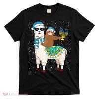 Hanukkah Llamakah Llama Sloth Happy Hanukkah Chanukah Christmas Xmas T-Shirt thumb 0