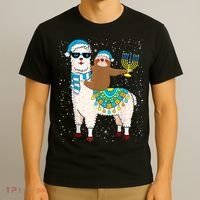 Hanukkah Llamakah Llama Sloth Happy Hanukkah Chanukah Christmas Xmas T-Shirt thumb 3