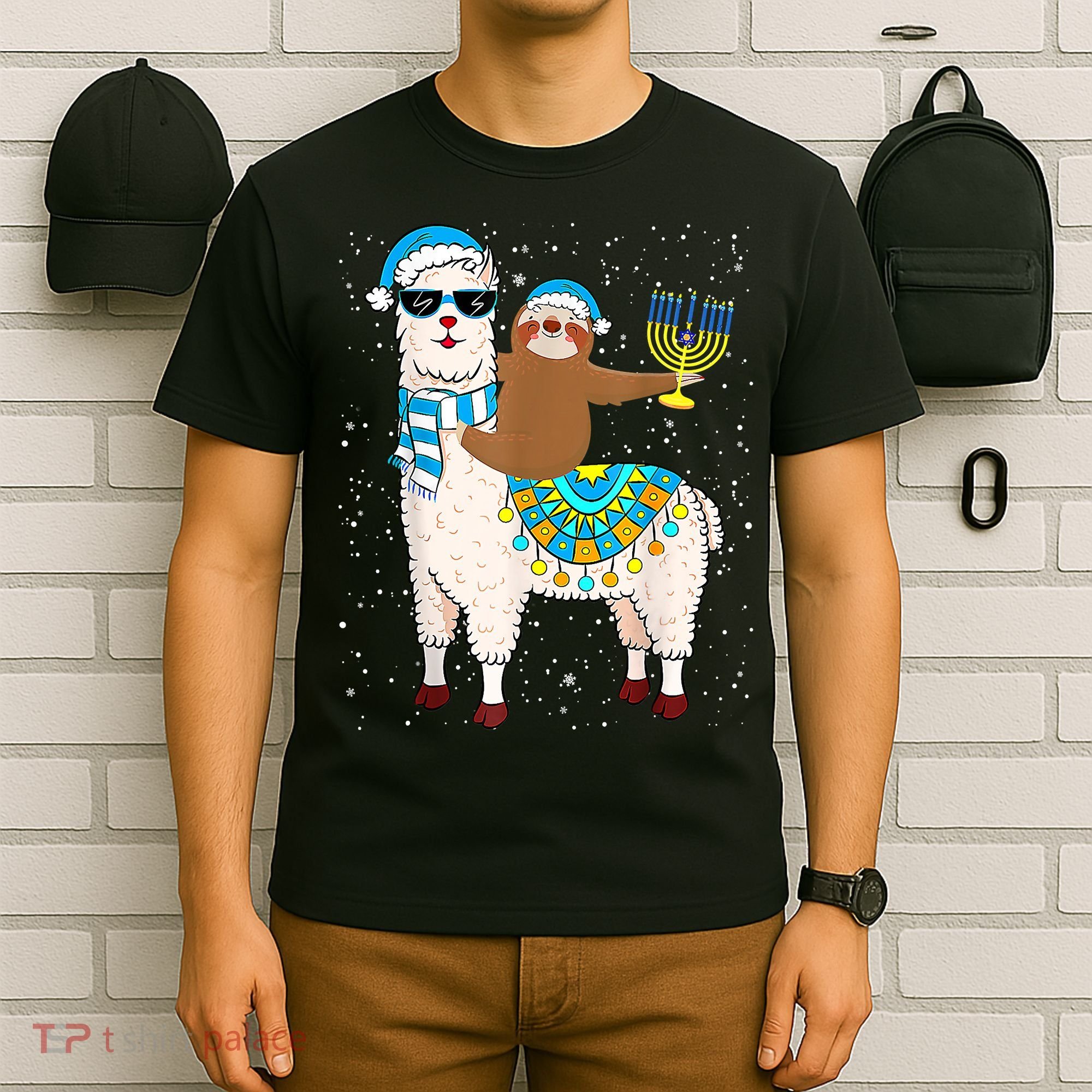 Hanukkah Llamakah Llama Sloth Happy Hanukkah Chanukah Christmas Xmas T-Shirt