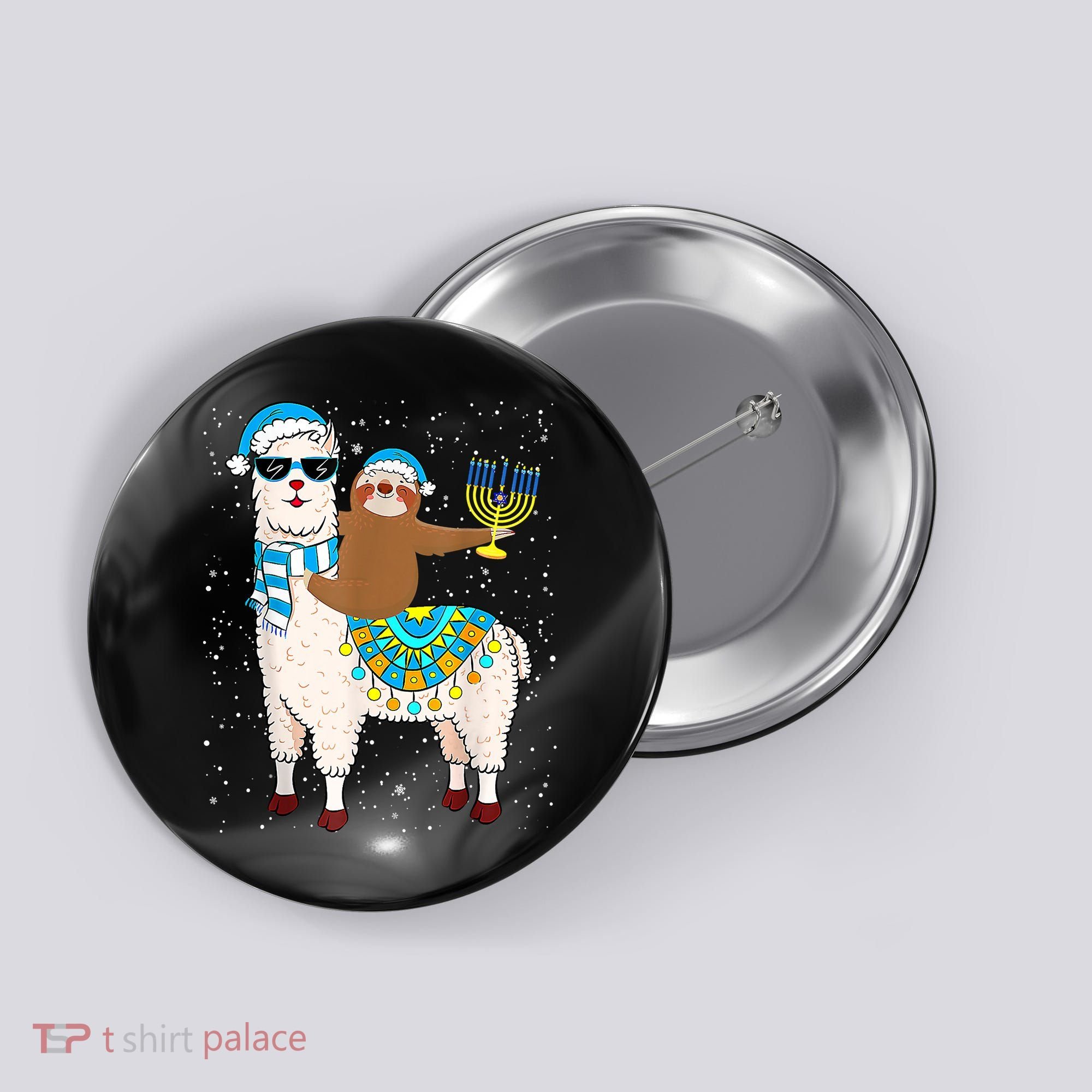 Hanukkah Llamakah Llama Sloth Happy Hanukkah Chanukah Christmas Xmas Button