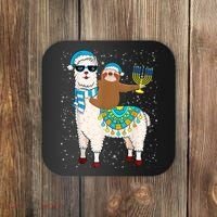 Hanukkah Llamakah Llama Sloth Happy Hanukkah Chanukah Christmas Xmas Coaster thumb 0